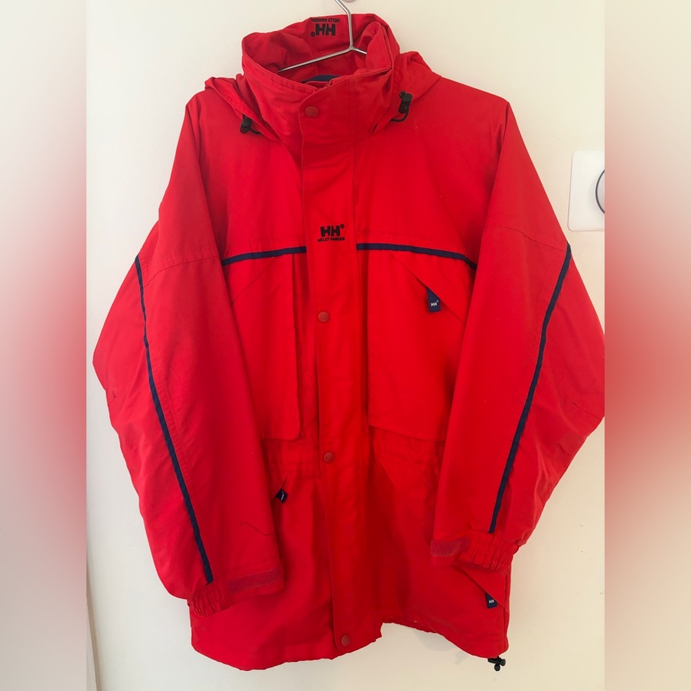 Vintage Helly Hansen Red Ski Jacket Men’s Hooded Alpine Parka